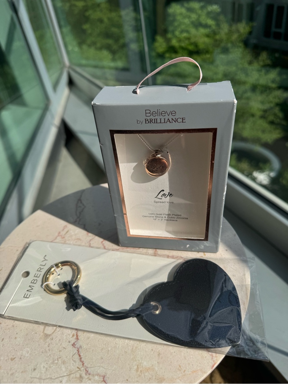 Believe by Brilliance 'Love' Necklace - Rose Gold and Heart Mirror Keychain